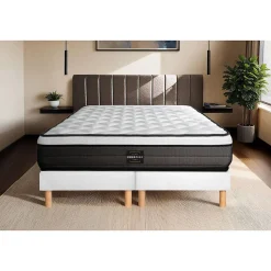 Prestige Literie Ensemble Ressorts ensachés et mémoire de forme de confort Equilibré avec sommier tapissier* Ensemble Sommier Et Matelas