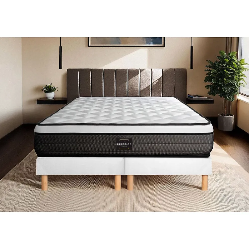 Prestige Literie Ensemble Ressorts ensachés et mémoire de forme de confort Equilibré avec sommier tapissier* Ensemble Sommier Et Matelas