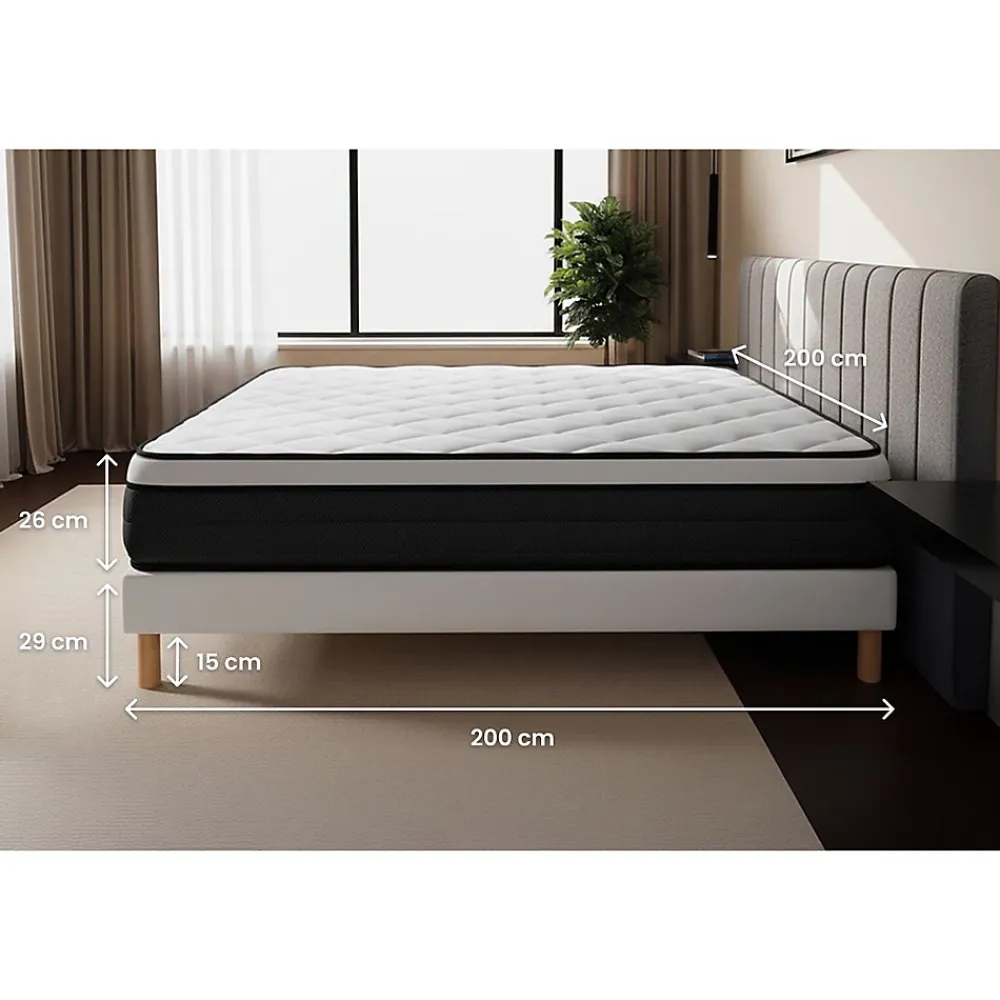 Prestige Literie Ensemble Ressorts ensachés et mémoire de forme de confort Equilibré avec sommier tapissier* Ensemble Sommier Et Matelas
