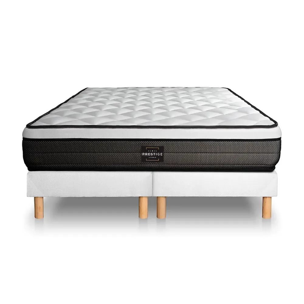 Prestige Literie Ensemble Ressorts ensachés et mémoire de forme de confort Equilibré avec sommier tapissier* Ensemble Sommier Et Matelas