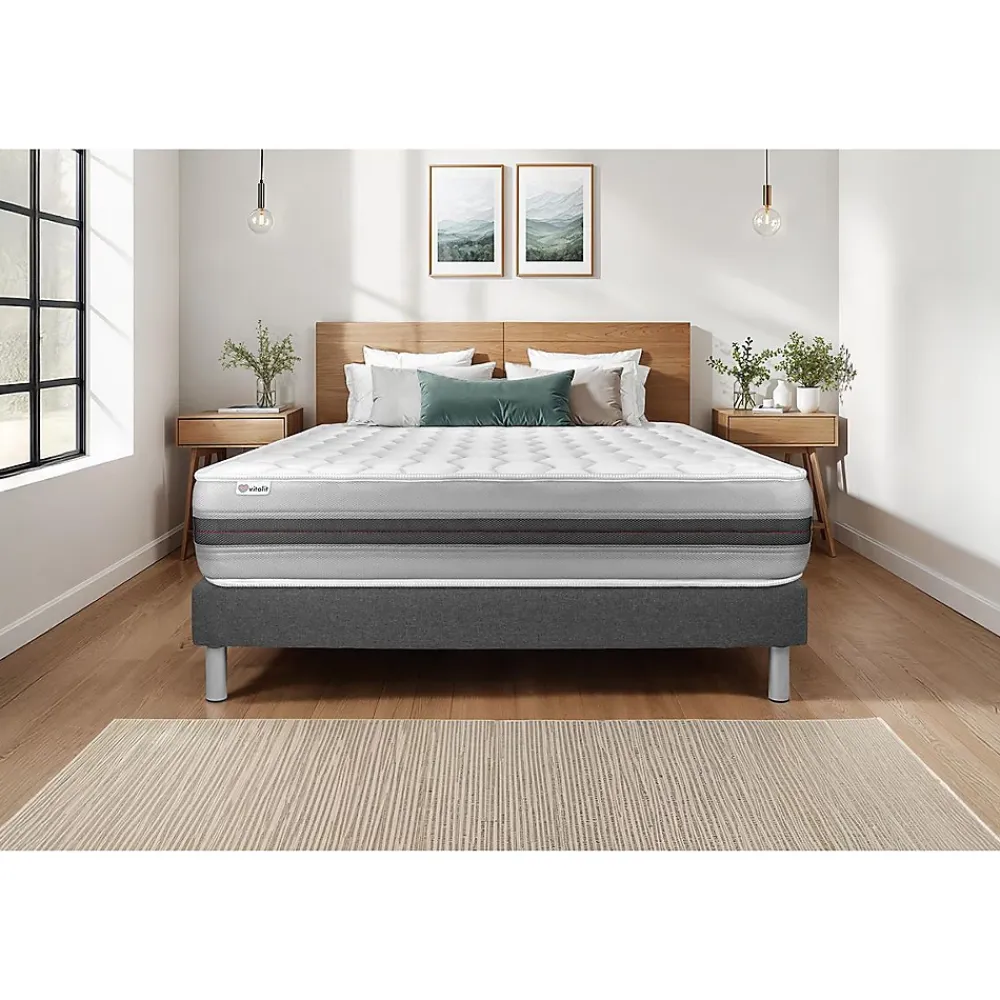 Vitalit Ensemble Ressorts ensachés et mémoire de forme de confort Equilibré avec sommier tapissier* Ensemble Sommier Et Matelas