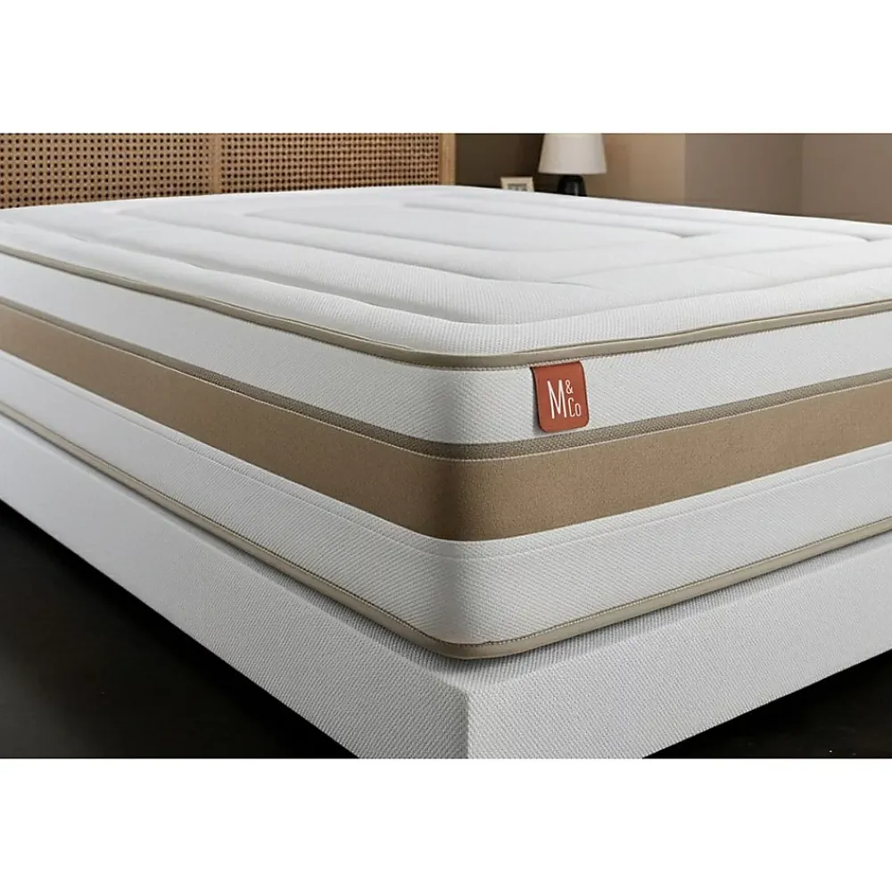 Marmottes & Co Ensemble Ressorts ensachés et mémoire de forme de confort Equilibré avec sommier tapissier* Ensemble Sommier Et Matelas