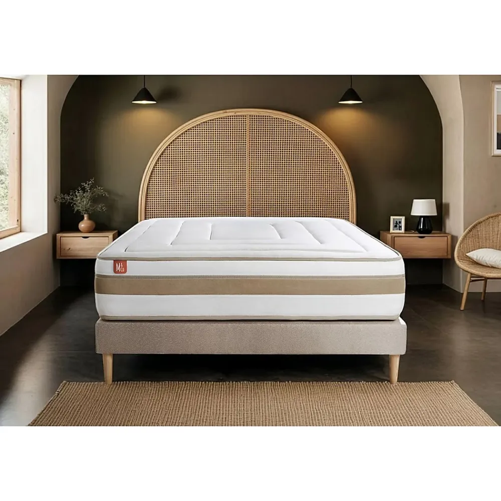 Marmottes & Co Ensemble Ressorts ensachés et mémoire de forme de confort Equilibré avec sommier tapissier* Ensemble Sommier Et Matelas