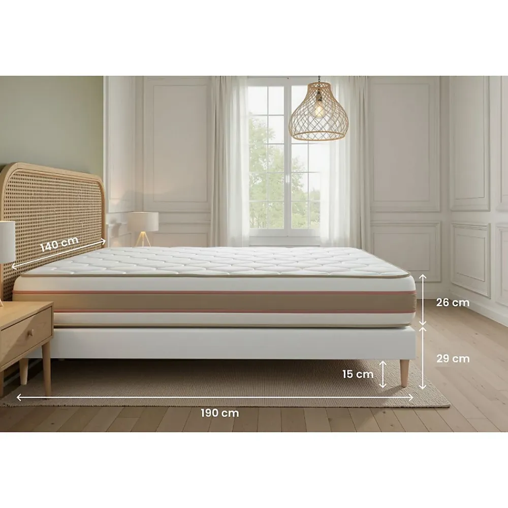 Marmottes & Co Ensemble Ressorts ensachés et mémoire de forme de confort Equilibré avec sommier kit* Ensemble Sommier Et Matelas
