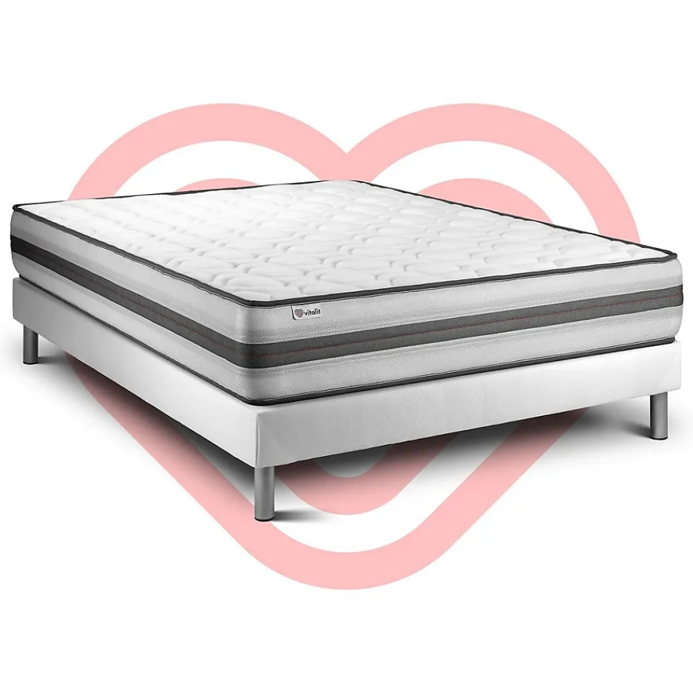 Vitalit Ensemble Ressorts ensachés et mémoire de forme de confort Equilibré avec sommier tapissier* Ensemble Sommier Et Matelas