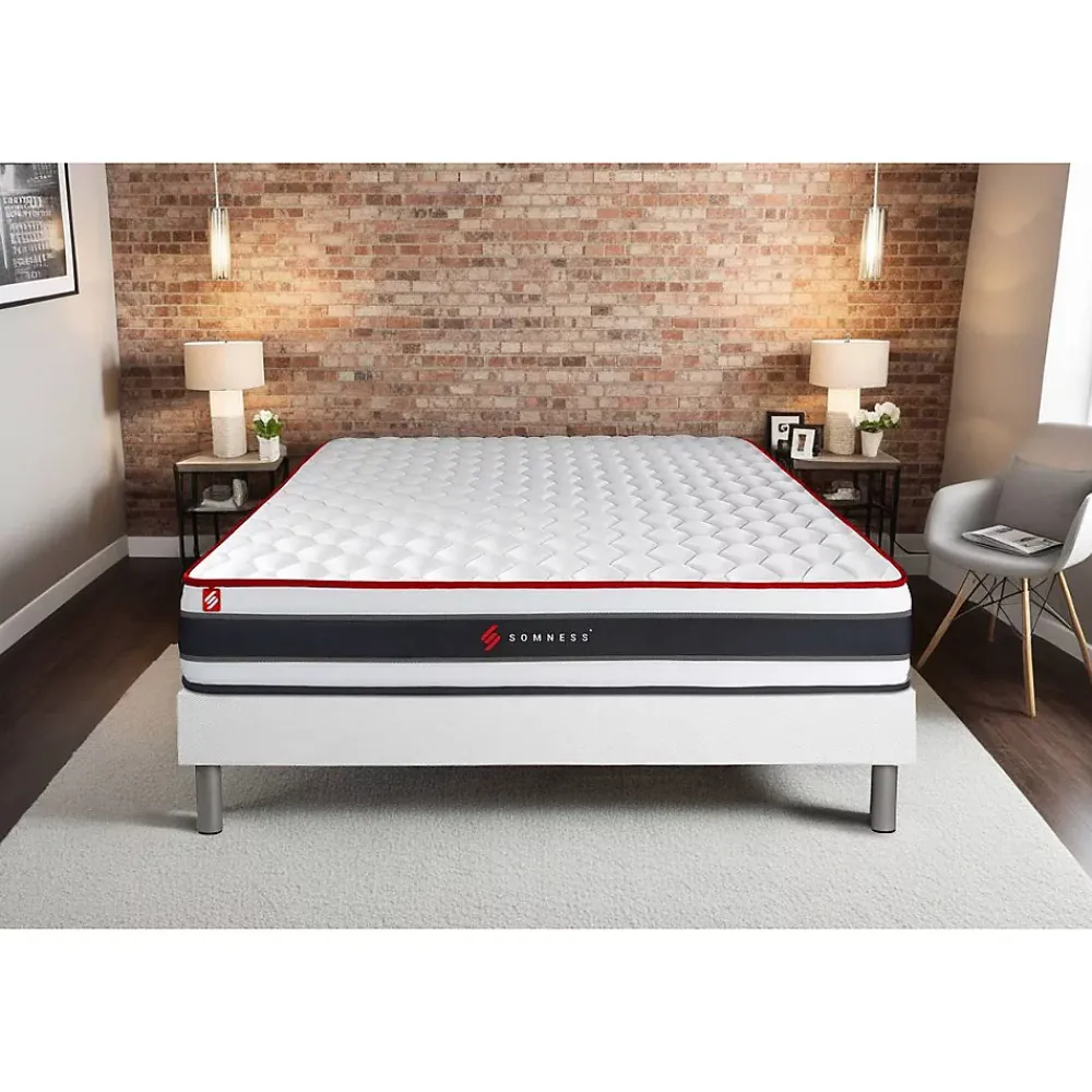 Somness Ensemble Ressorts ensachés et mémoire de forme de confort Ferme avec sommier tapissier* Ensemble Sommier Et Matelas