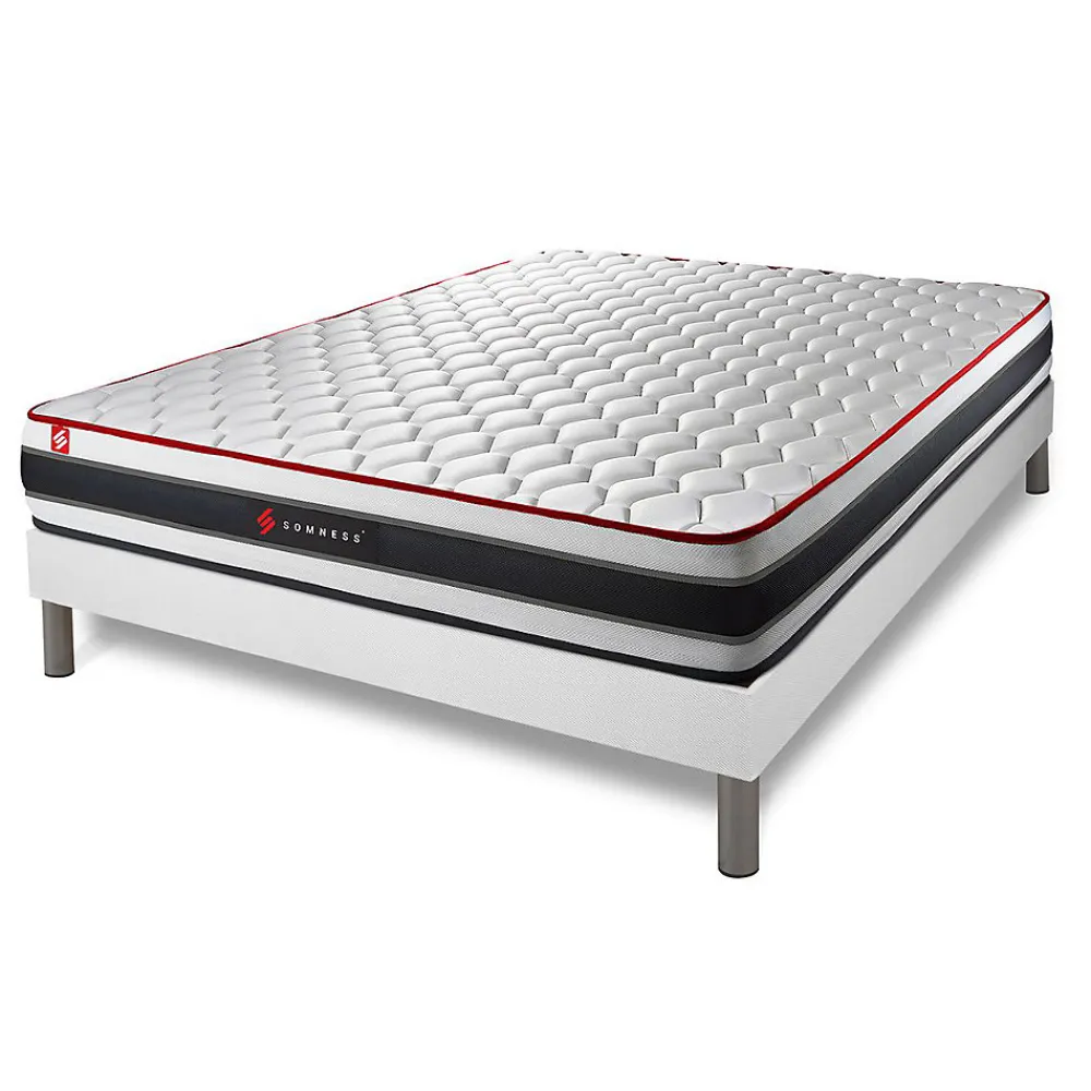 Somness Ensemble Ressorts ensachés et mémoire de forme de confort Ferme avec sommier tapissier* Ensemble Sommier Et Matelas
