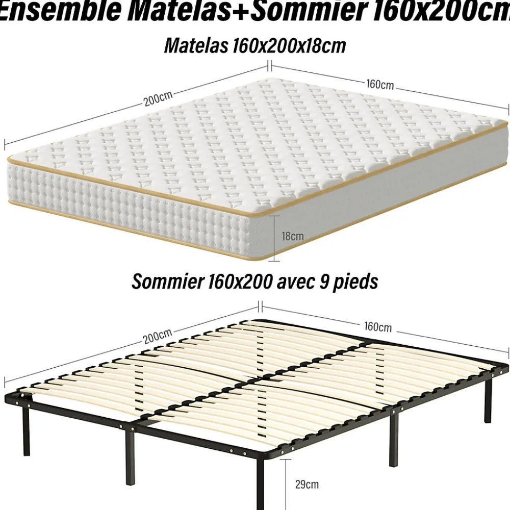 Ensemble 140x190 cm Matelas Mousse + Sommier à Lattes, Epaisseur du Matelas 18 cm>Teeno Best