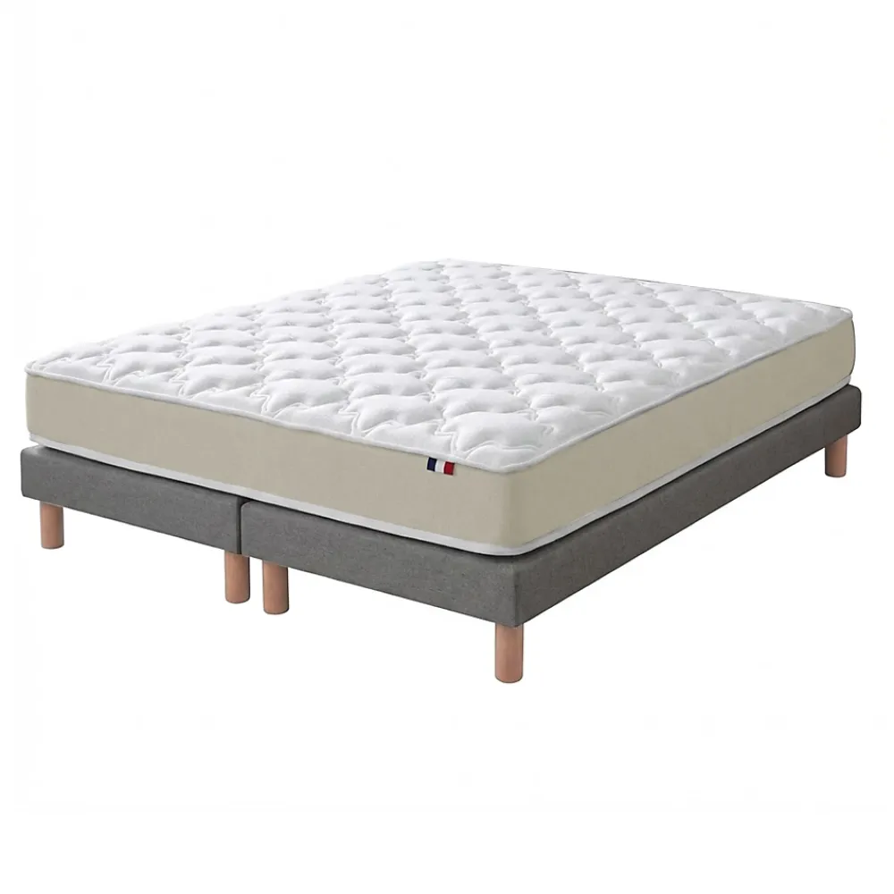 Idliterie Ensemble 180x200 Matelas polylatex 80 kg/m3 et sommier tapissier beige* Ensemble Sommier Et Matelas