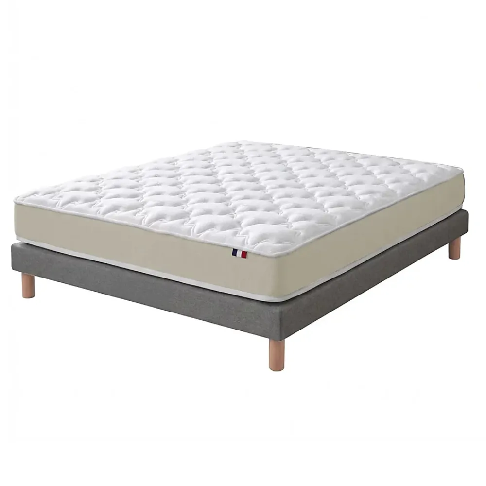 Idliterie Ensemble 1400x200 Matelas polylatex 80 kg/m3 et sommier tapissier beige* Ensemble Sommier Et Matelas
