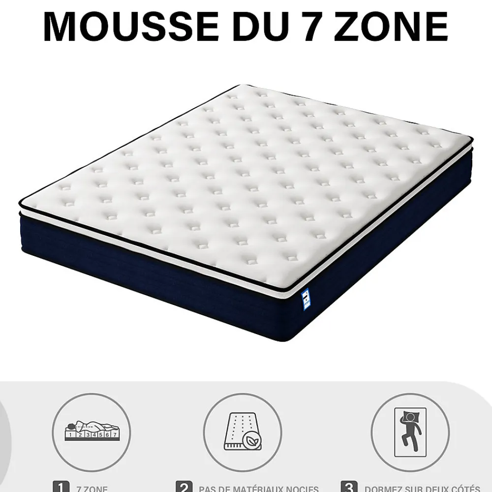 Ensemble 140x190cm Matelas à ressorts +Sommier à Lattes sur Pieds, Epaisseur du Matelas 25cm>Teeno Clearance