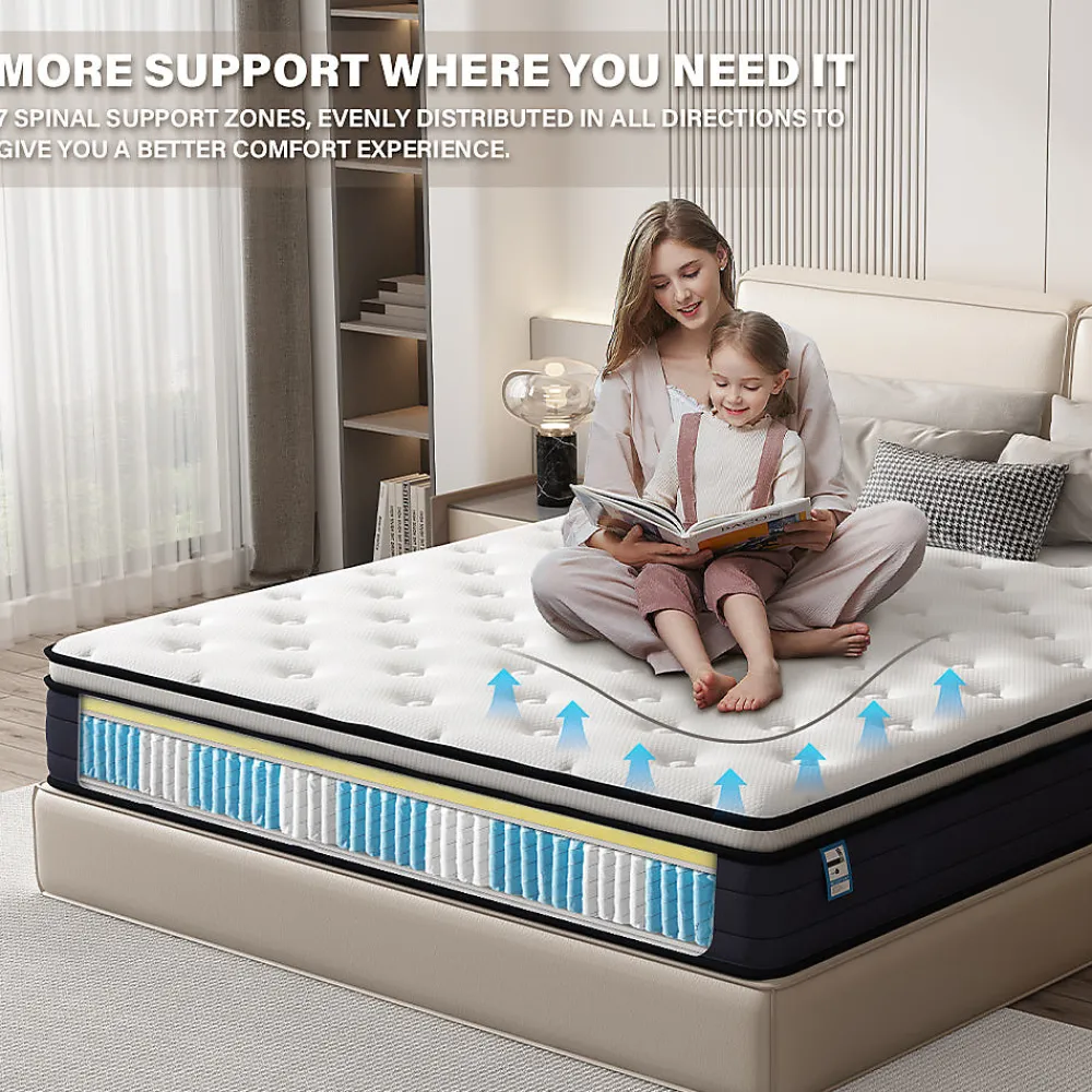 Ensemble 140x190cm Matelas à ressorts + Cadre de lit Plateforme Capitonné, Epaisseur du Matelas 20cm>Teeno New
