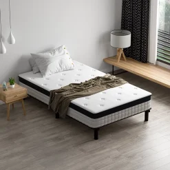 Teeno Ensemble 90x200cm matelas-châssis, matelas à ressorts ensachés et haute résilience + cadre de lit en fer robuste, comprenant 6* Ensemble Sommier Et Matelas