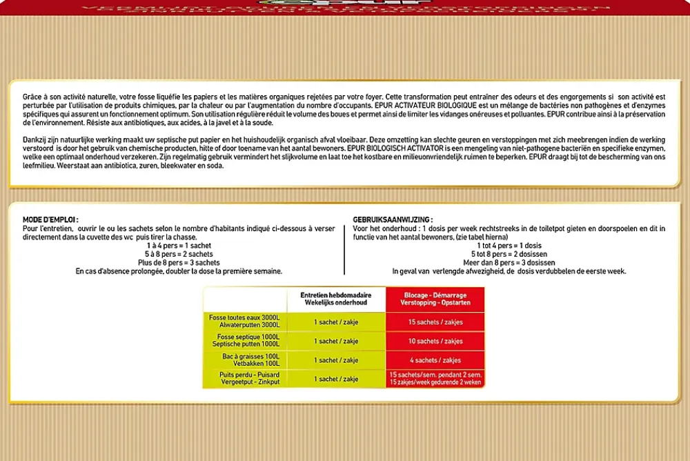 Epur Entretien 1an fosse septique 54 sachets* Déboucheur