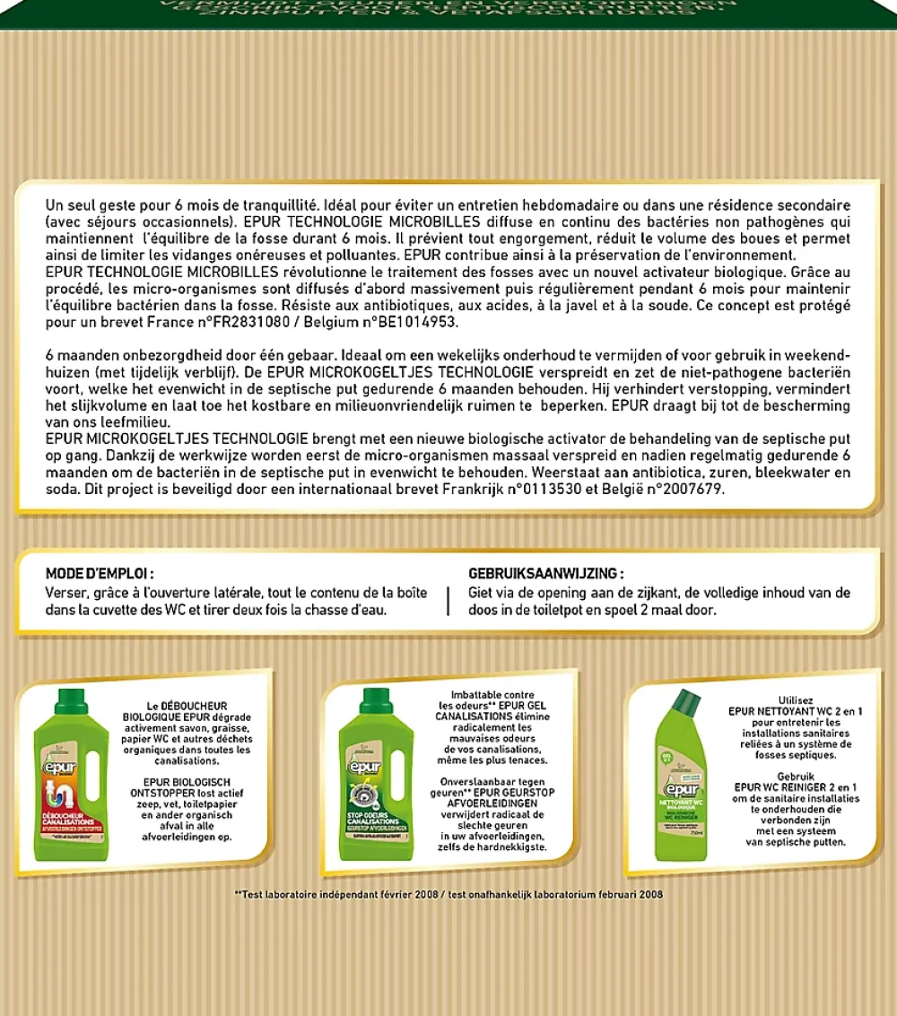 Epur Entretien fosses septiques 6 mois activateur microbilles* Déboucheur