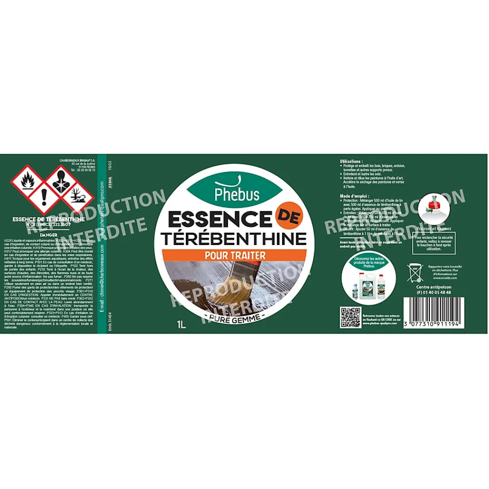 Essence de térébenthine pour traiter Phébus 1L>Phebus Clearance