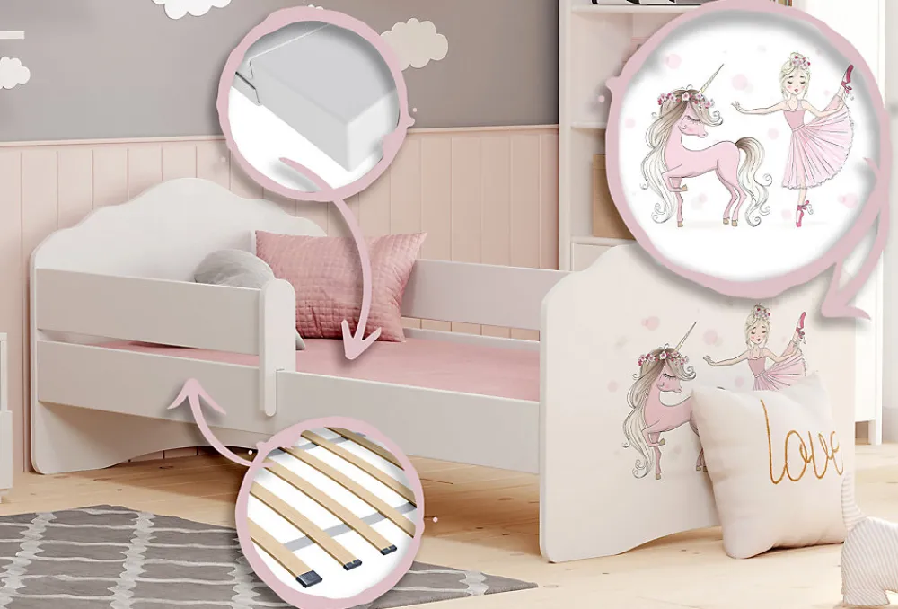 FALA lit d'enfant avec balustrade 140x70 Fille avec licorne>Kobi Outlet