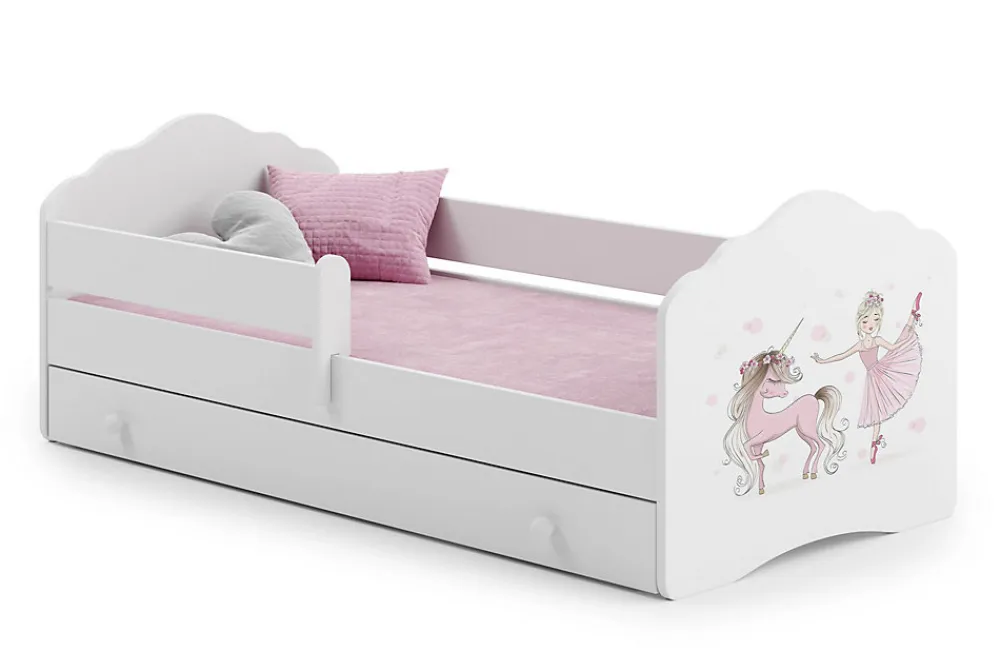 FALA lit enfant avec tiroir et barre 140x70 Fille avec licorne>Kobi Outlet
