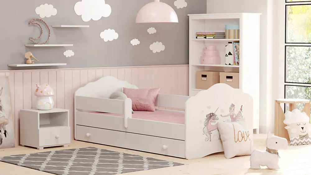 FALA lit enfant avec tiroir et barre 140x70 Fille avec licorne>Kobi Outlet