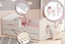 FALA lit enfant avec tiroir et barre 140x70 Fille avec licorne><noscript><img width=