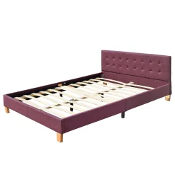 Provence Literie frederic - Solide et Confortable Lit avec Sommier + Tête de Lit Capitonnee Couleur rouge + Pieds en 10 cm pour matelas en 140x190* Lit Coffre