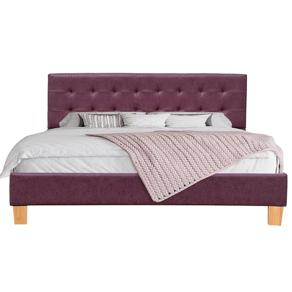 Provence Literie frederic - Solide et Confortable Lit avec Sommier + Tête de Lit Capitonnee Couleur rouge + Pieds en 10 cm pour matelas en 140x190* Lit Coffre
