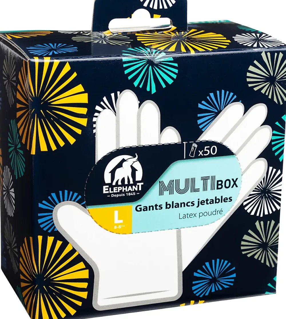 Elephant Gants en latex Multi'Box Taille 9, 50 pièces* Gants De Ménage
