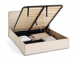 Best Mobilier Goyave - lit coffre - 140x190 - en velours côtelé - sommier inclus -* Lit Coffre