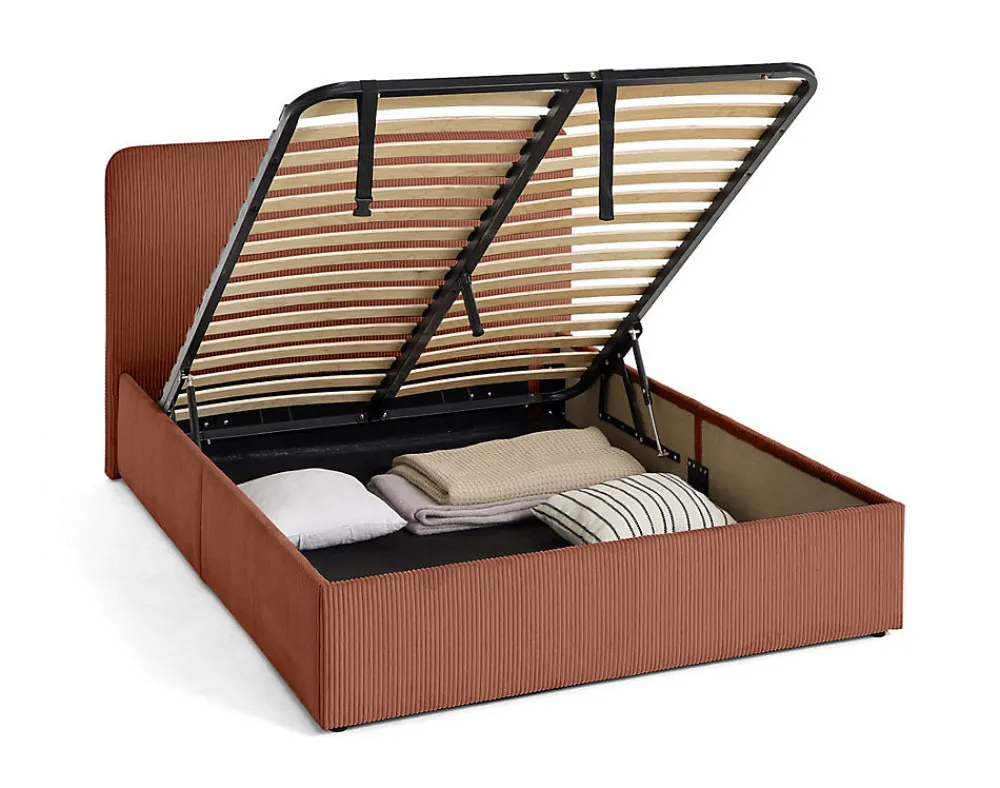 Goyave - lit coffre - 140x190 - en velours côtelé - sommier inclus ->Best Mobilier Discount