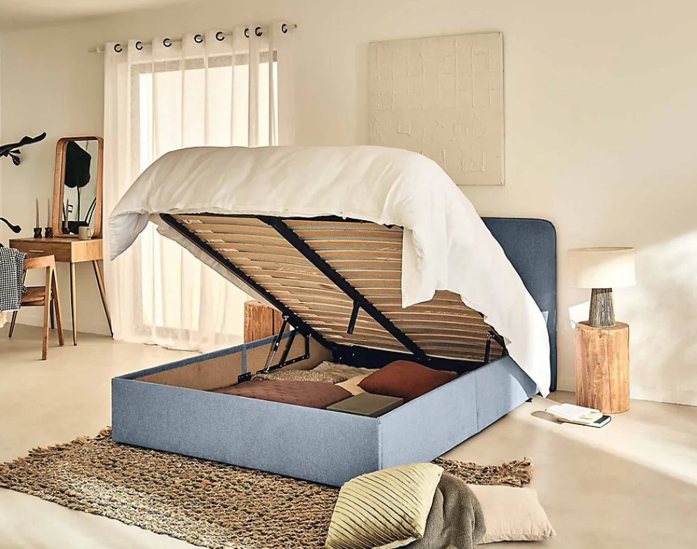 Goyave - lit coffre - 140x190 - en tissu - sommier inclus ->Best Mobilier Clearance