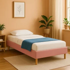 King Of Dreams Gregory - Solide et Confortable Sommier Tapissier Rose + Pieds en 20 cm pour Matelas en 90x190-13 Lattes* Sommier