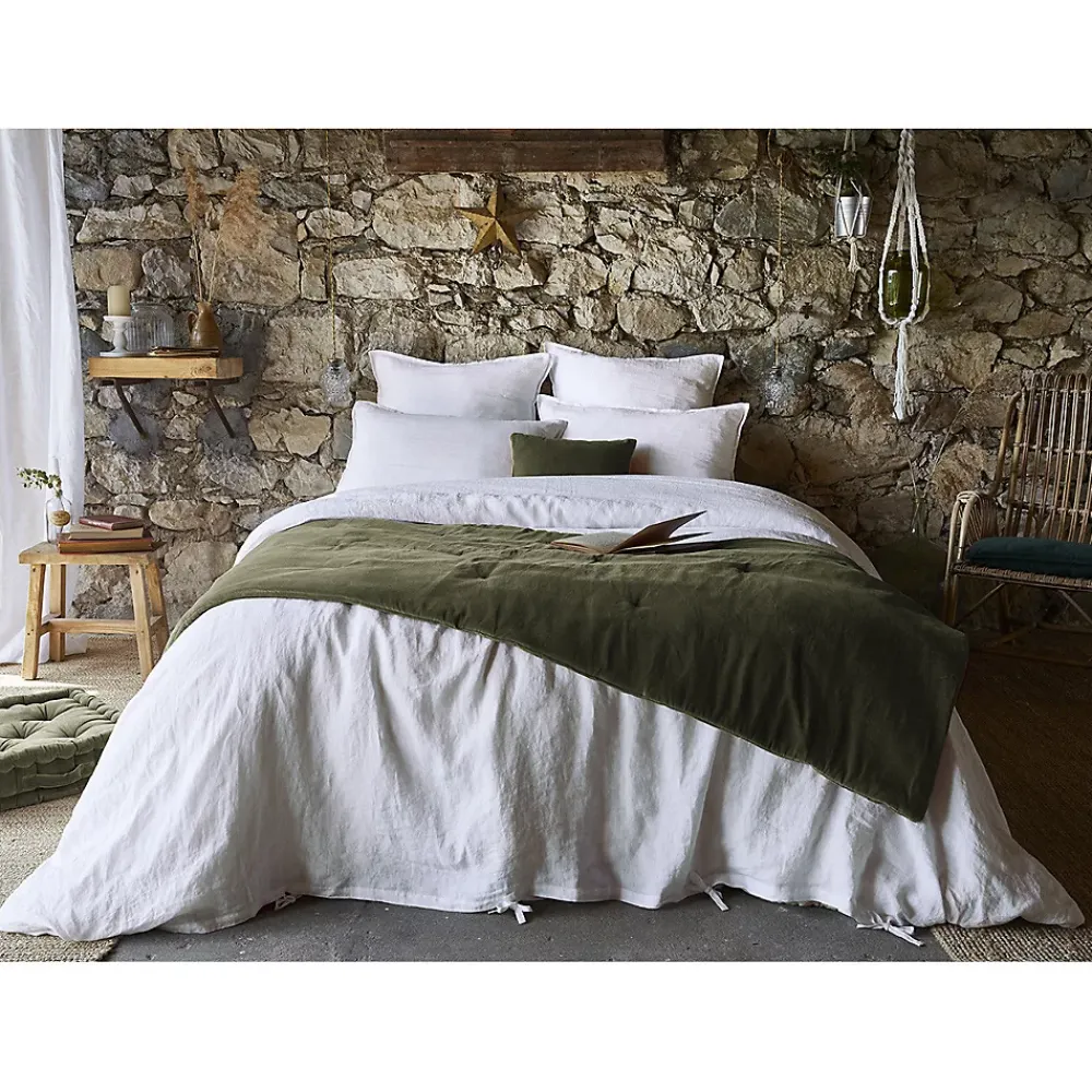 Altobuy HARRIS - Chemin de Lit 90x200cm Velours de Coton Coloris Thym* Boutis, Couvre-Lit, Édredon