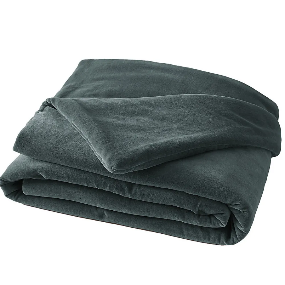 Altobuy HARRIS - Chemin de Lit 90x200cm Velours de Coton Coloris Ardoise* Boutis, Couvre-Lit, Édredon