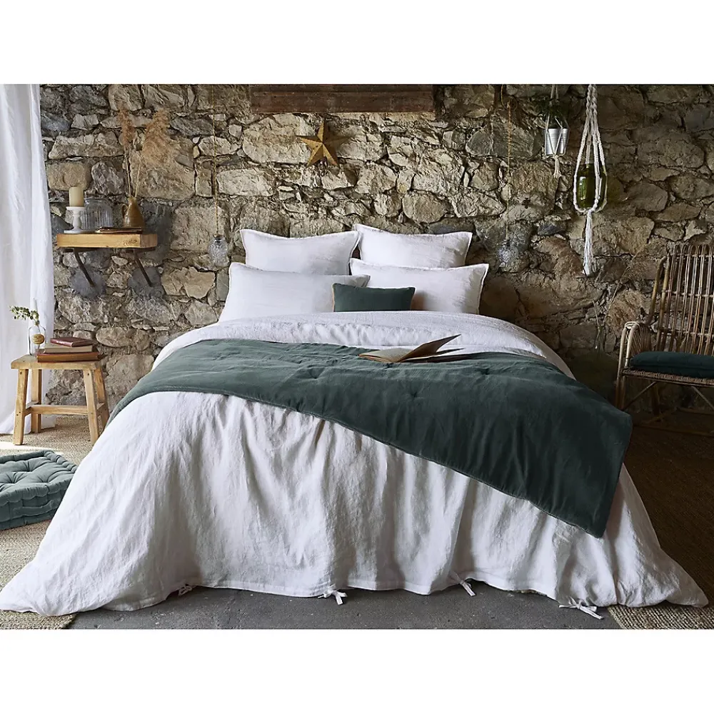 Altobuy HARRIS - Chemin de Lit 90x200cm Velours de Coton Coloris Ardoise* Boutis, Couvre-Lit, Édredon