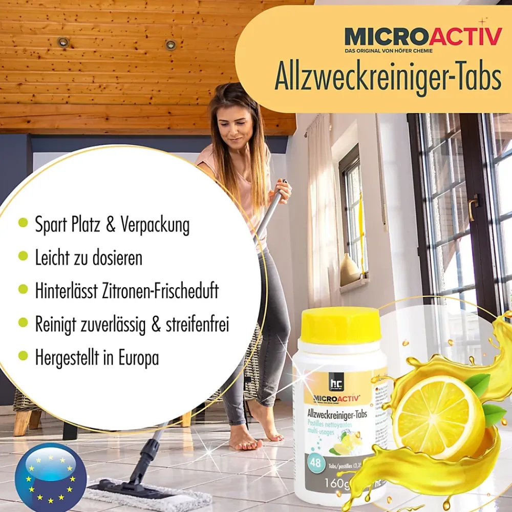 Höfer Chemie Microactiv Pastilles Nettoyantes Multi-usages 24 x 160 G, Parfum Citron* Nettoyant Pour Salle De Bains