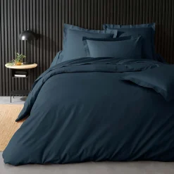 Housse de Couette 2 Personnes Percale Uni 78 fils percaline 260x240cm bleu><noscript><img width=