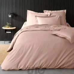Housse de Couette 2 Personnes Percale Uni 78 fils percaline 260x240cm Rose>Douceur D'Intérieur