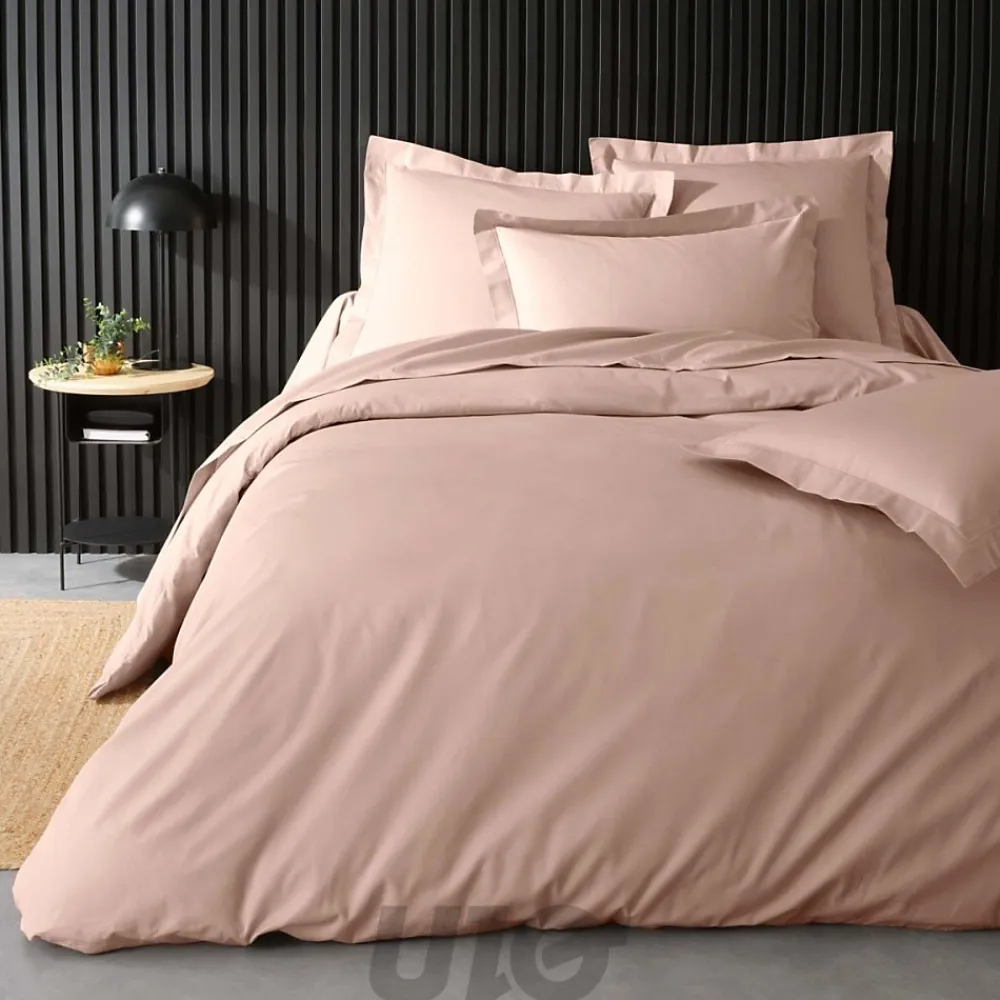 Housse de Couette 2 Personnes Percale Uni 78 fils percaline 260x240cm Rose>Douceur D'Intérieur