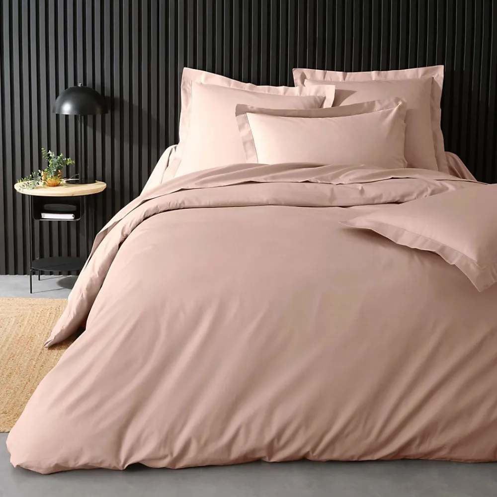 Housse de Couette 2 Personnes Percale Uni 78 fils percaline 260x240cm Rose>Douceur D'Intérieur