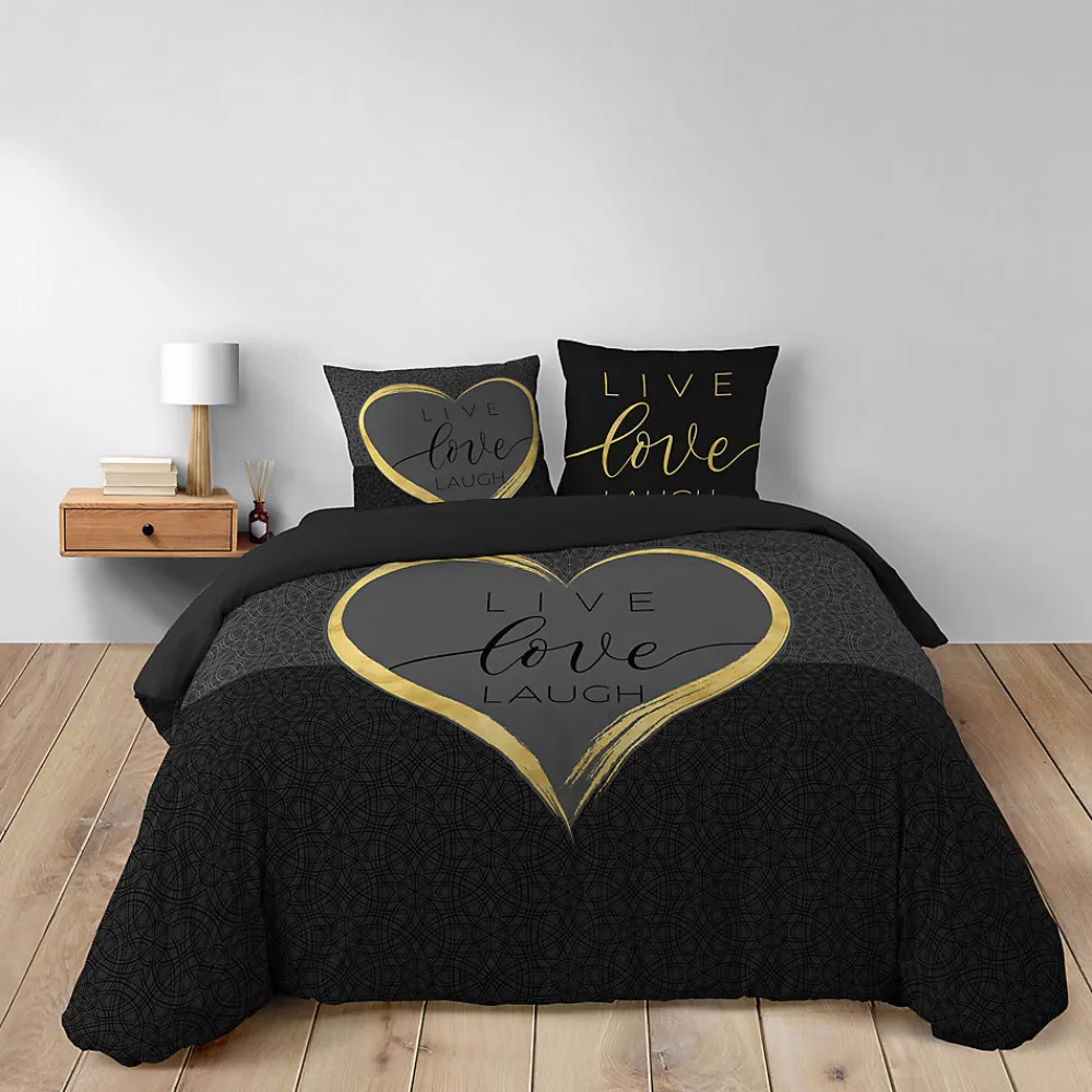 Housse de couette 240 x 220 cm + 2 taies Coton 42 fils Imprimé placé Crazy Love>Douceur D'Intérieur