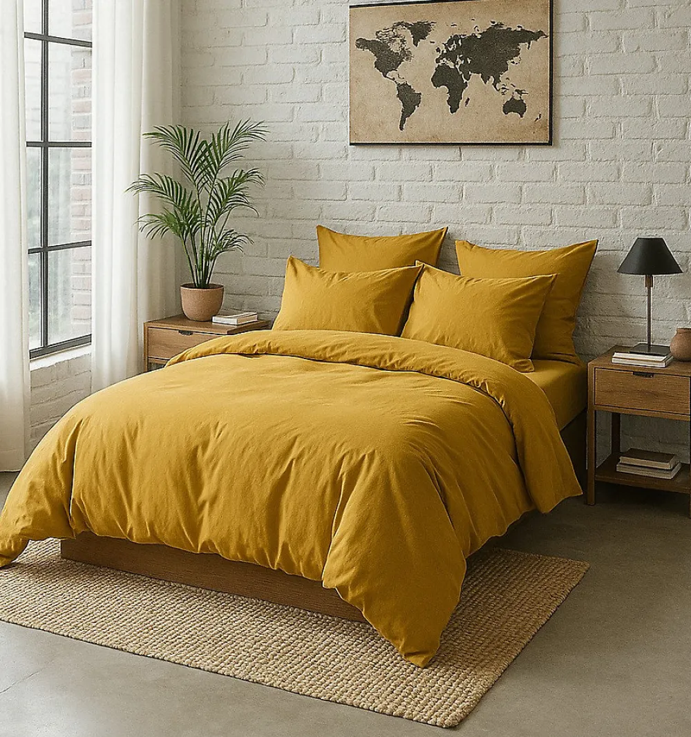 Housse de couette 220 x 240 cm jaune moutarde>Eden Outlet