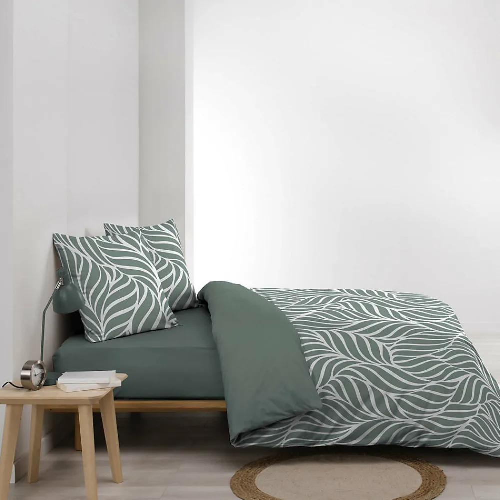 Housse de couette 240 x 220 cm imprimée 57 fils MORGANE Sauge 2 taies incluses>Douceur D'Intérieur Hot