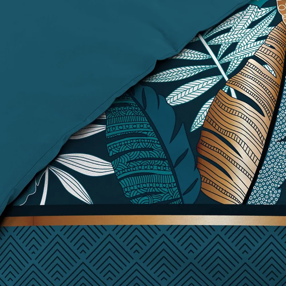 Douceur D'Intérieur Housse de couette 140 x 200 cm en coton Alianor Bleu Imprimé tropical chic* Parure De Lit