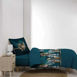 Douceur D'Intérieur Housse de couette 140 x 200 cm en coton Alianor Bleu Imprimé tropical chic* Parure De Lit