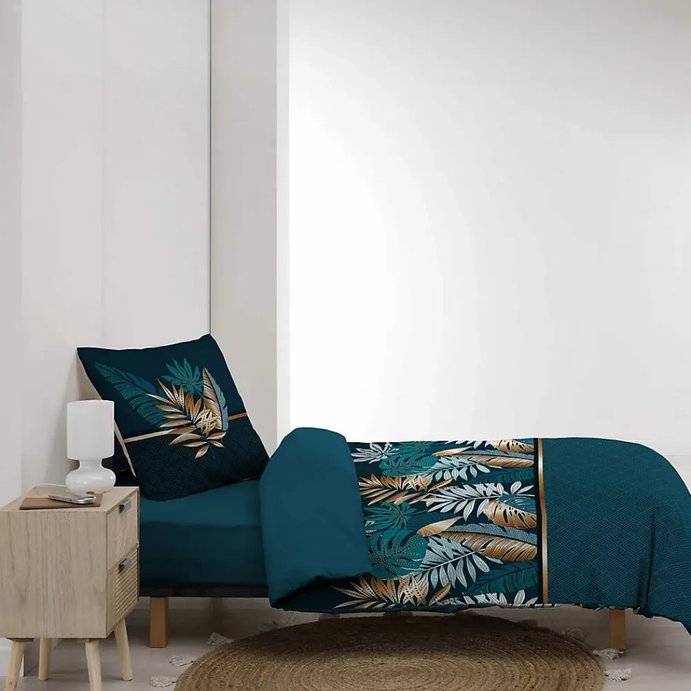 Douceur D'Intérieur Housse de couette 140 x 200 cm en coton Alianor Bleu Imprimé tropical chic* Parure De Lit
