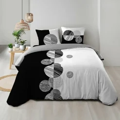 Douceur D'Intérieur Housse de Couette 240 x 220 cm + 2 Taies 100 % Coton 57 Fils Stormi Noir & Blanc* Parure De Lit