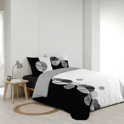 Douceur D'Intérieur Housse de Couette 240 x 220 cm + 2 Taies 100 % Coton 57 Fils Stormi Noir & Blanc* Parure De Lit