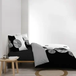 Douceur D'Intérieur Housse de Couette 240 x 220 cm + 2 Taies 100 % Coton 57 Fils Stormi Noir & Blanc* Parure De Lit