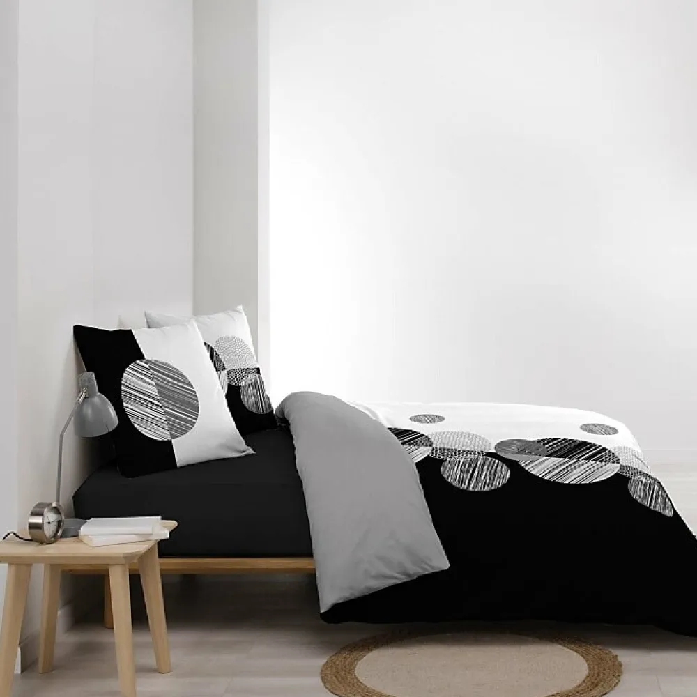 Douceur D'Intérieur Housse de Couette 240 x 220 cm + 2 Taies 100 % Coton 57 Fils Stormi Noir & Blanc* Parure De Lit