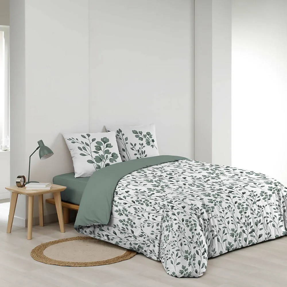 Douceur D'Intérieur Housse de couette 240 x 220 coton naturel 57 fils MAIWEN Sauge + 2 taies* Parure De Lit